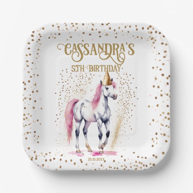 Pony birthday party white horse tableware paper plate (Front)
