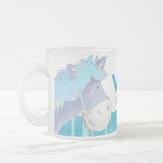 Pony blue dressage champion name kids mug (Left)