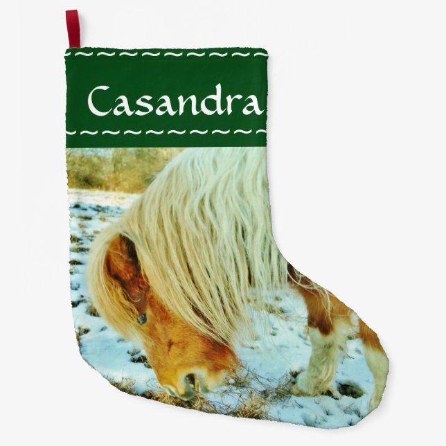 Pony, Christmas horse in the Snow Large Christmas Stocking (Front)