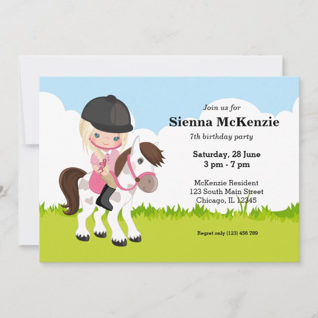 Pony Equestrian Horseback Horse riding Invitation (Front)