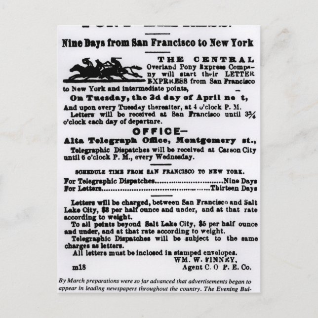 Pony Express, Nine Days Postcard (Front)