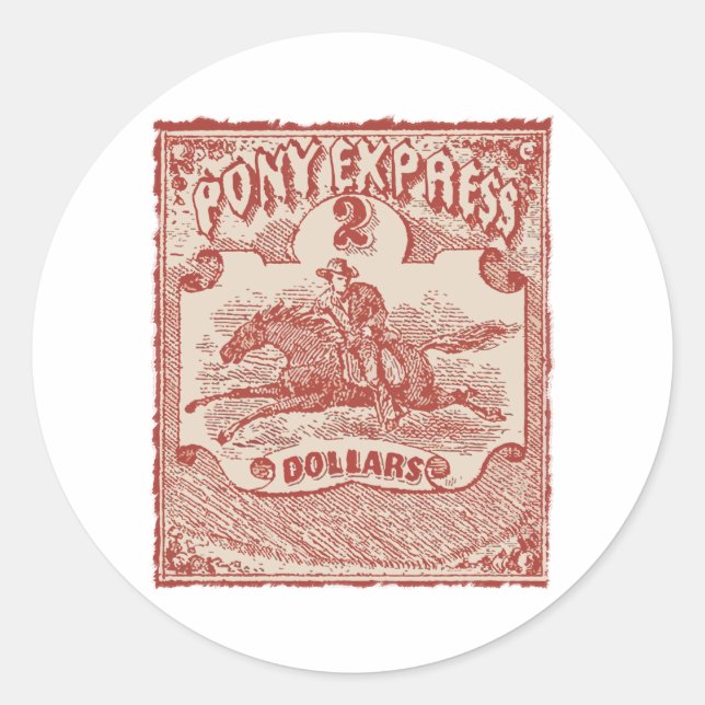 Pony Express Vintage Stamp Classic Round Sticker (Front)
