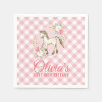 Pony floral and plaid Birthday Party napkins
