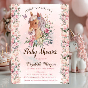 Pony Flowers Roses Stars Baby Shower Invitation