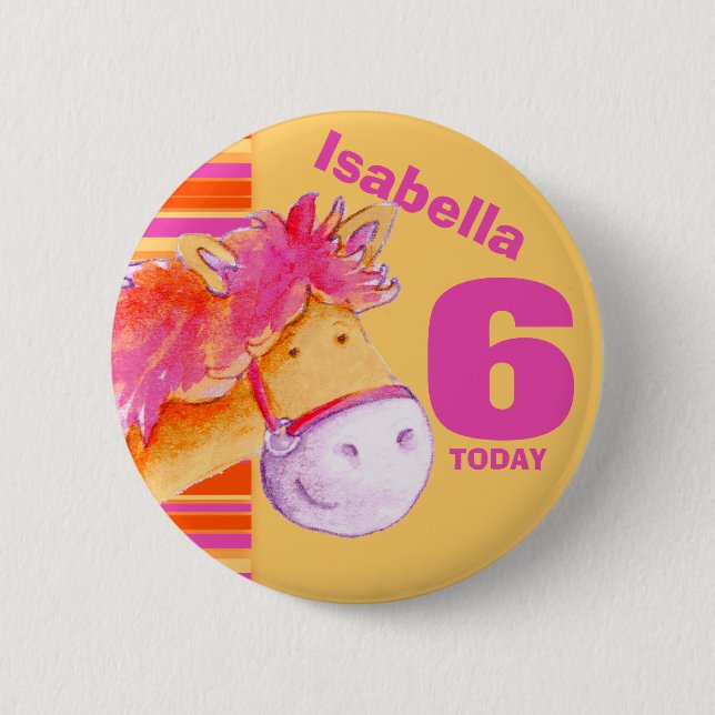 Pony horse 6th birthday button badge (Front)