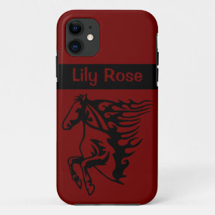 Pony Horse Bronco Stallion Steed Ruby Red Line Art iPhone 11 Case