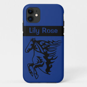 Pony Horse Stallion Steed Lightning Blue Line Art iPhone 11 Case