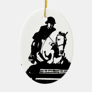 Pony Jumping bw Ceramic Tree Decoration