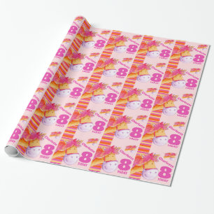 Pony kids 8th birthday stripe wrapping paper