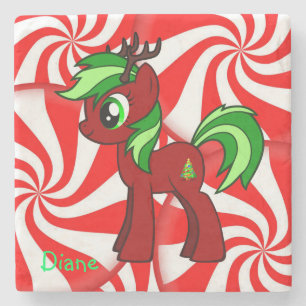 Pony Marble Stone Coaster Christmas