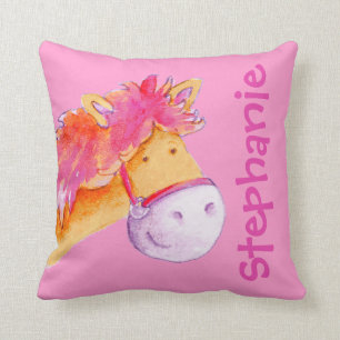 Pony name & birth newborn gift orange pink pillow