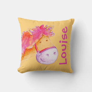 Pony name & birth newborn gift orange pink pillow