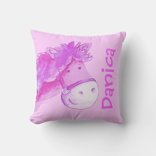 Pony name & birth newborn gift pale purple pillow (Front)