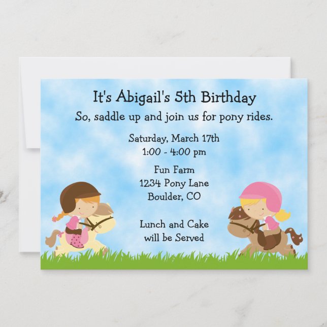 Pony Party Birthday Invitation for Girls (Front)