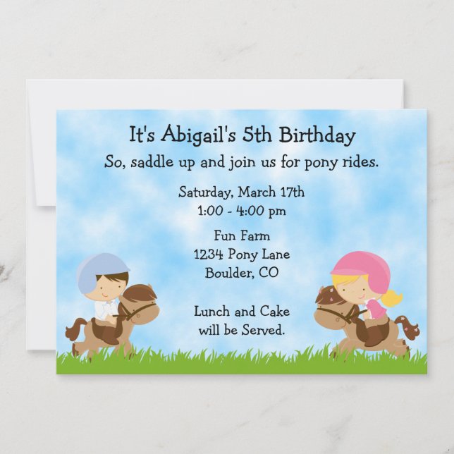 Pony Party Birthday Invitations for Girls and Boys (Front)