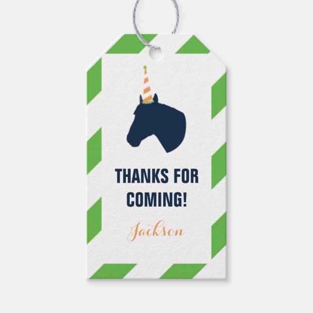 Pony Party Personalised Gift Tag Green (Front)