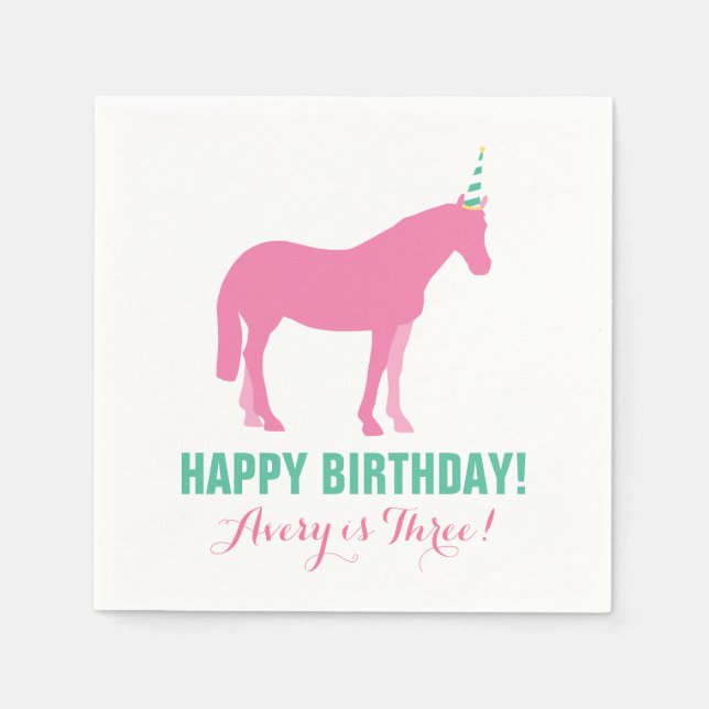 Pony Party Personalised Paper Napkin Pink (Front)