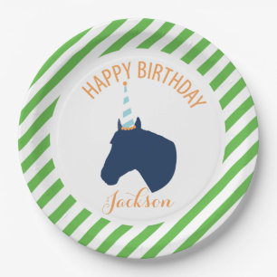 Pony Party Personalised Paper Plate Green