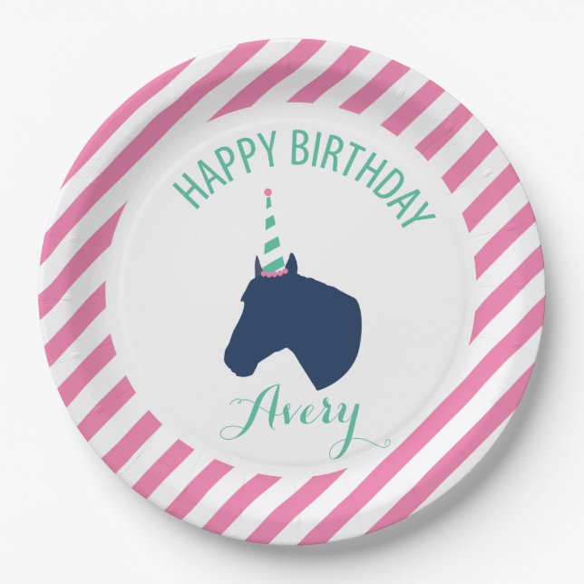 Pony Party Personalised Paper Plate Pink (Front)