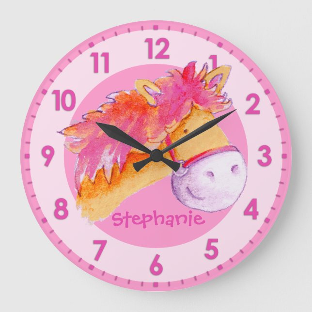 Pony pink orange girls room named wall clock (Front)