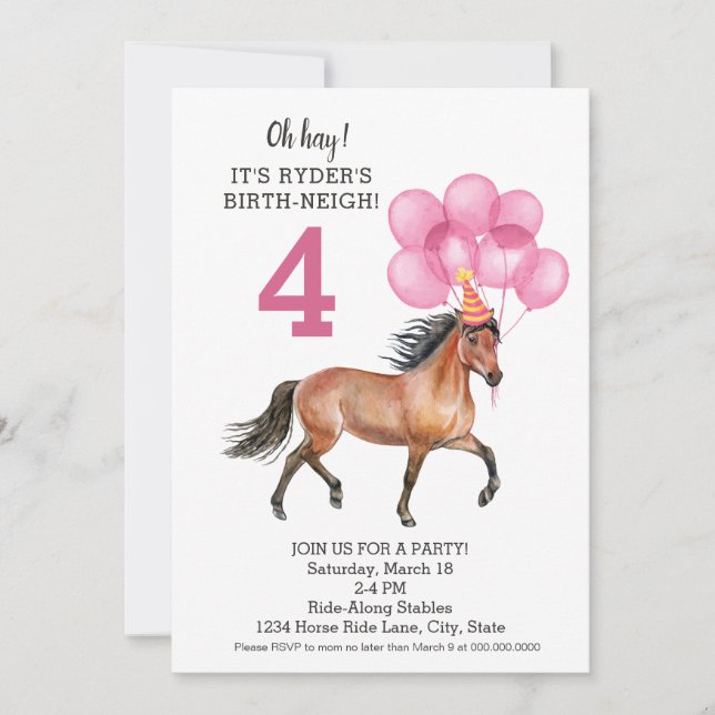 Pony Ride Birthday Party // Horse Birth-neigh Invitation (Front)
