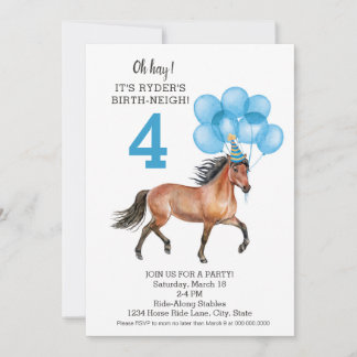 Pony Ride Blue Birthday Party // Horse Birth-neigh Invitation