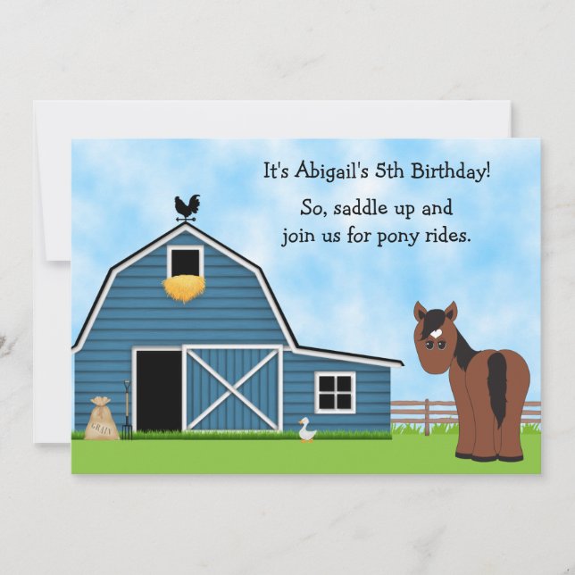 Pony Rides Horseback Riding Girl's Birthday Invite (Front)