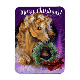 Pony with Christmas Wreath Magnet