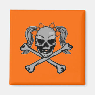 Ponytail skull and crossbones with orange bows magnet