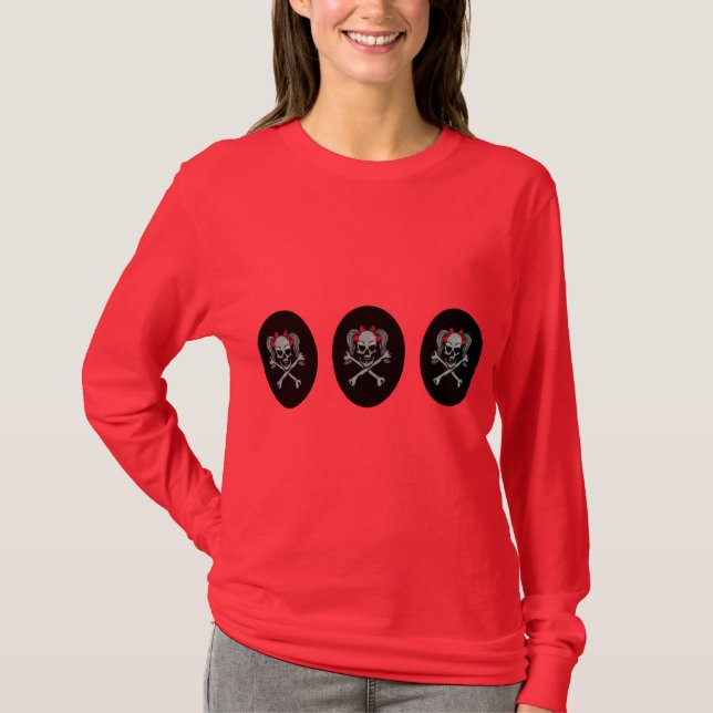 Ponytail Skull Decal w/ Red Bows T-Shirt (Front)