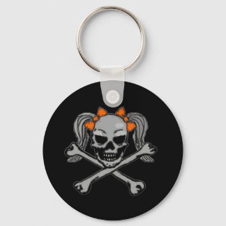 Ponytail skull w/ orange bows key ring