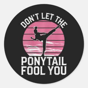 Ponytail Warrior Girls Martial Arts Classic Round Sticker