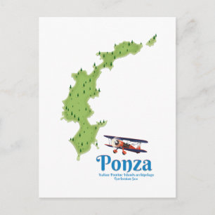 Ponza Italian island map. Postcard