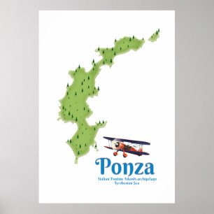 Ponza Italian island map. Poster