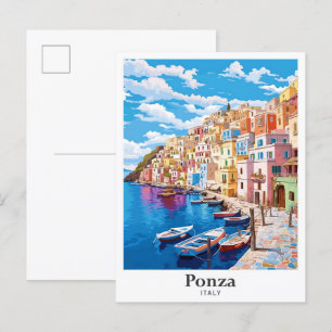 Ponza Italy Art Vintage Travel Illustration Postcard