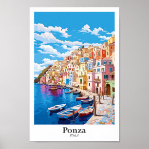 Ponza Italy Art Vintage Travel Illustration Poster