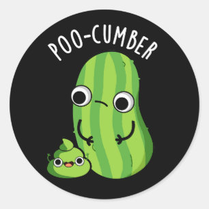 Poo-cumber Funny Cucumber Pun Dark BG Classic Round Sticker