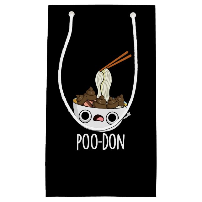 Poo-don Funny Udon Pun Dark BG Small Gift Bag (Front)