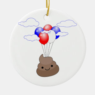 Poo Emoji Flying With Balloons Ceramic Tree Decoration