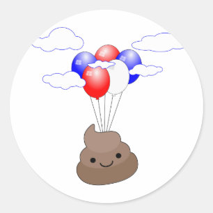 Poo Emoji Flying With Balloons Classic Round Sticker