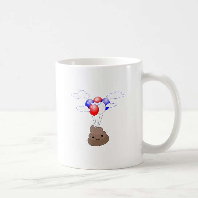 Poo Emoji Flying With Balloons Coffee Mug (Right)