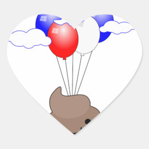 Poo Emoji Flying With Balloons Heart Sticker