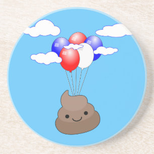 Poo Emoji Flying With Balloons In Blue Sky Coaster