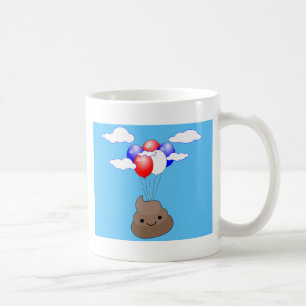 Poo Emoji Flying With Balloons In Blue Sky Coffee Mug