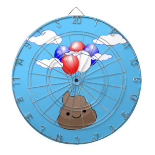 Poo Emoji Flying With Balloons In Blue Sky Dartboard