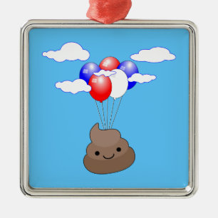 Poo Emoji Flying With Balloons In Blue Sky Metal Tree Decoration