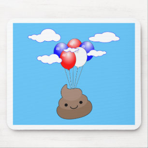 Poo Emoji Flying With Balloons In Blue Sky Mouse Mat