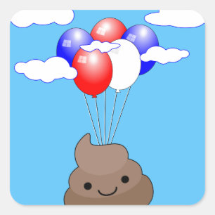 Poo Emoji Flying With Balloons In Blue Sky Square Sticker