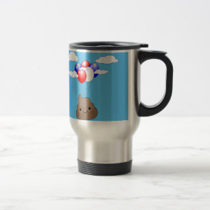 Poo Emoji Flying With Balloons In Blue Sky Travel Mug