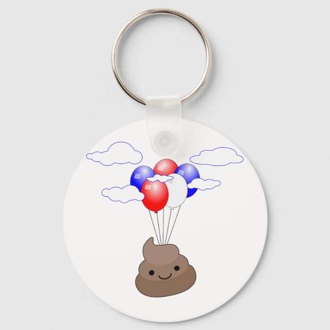 Poo Emoji Flying With Balloons Key Ring (Front)